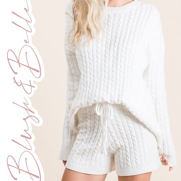 Cable Knit Soft Chenille Lounge Set IVORY - Picture 3 of 13